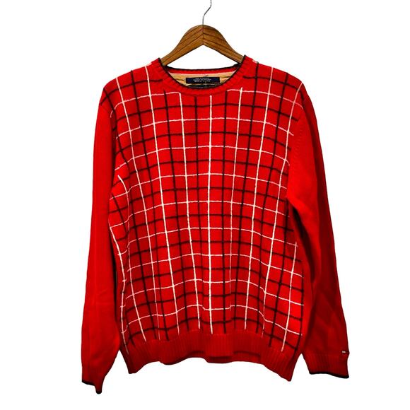 Tommy Hilfiger Vintage Red Plaid Crewneck Sweater Mens L - Picture 3 of 9